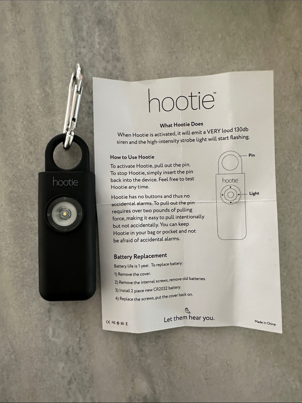 Hootie Black Personal Safety Alarm Keychain